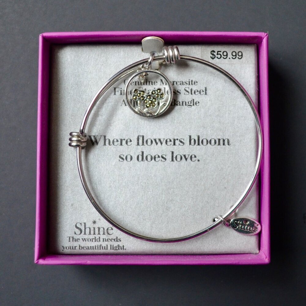 Shine Fine Stainless Steel Adjustable Bangle Bracelet Flowers Bloom New